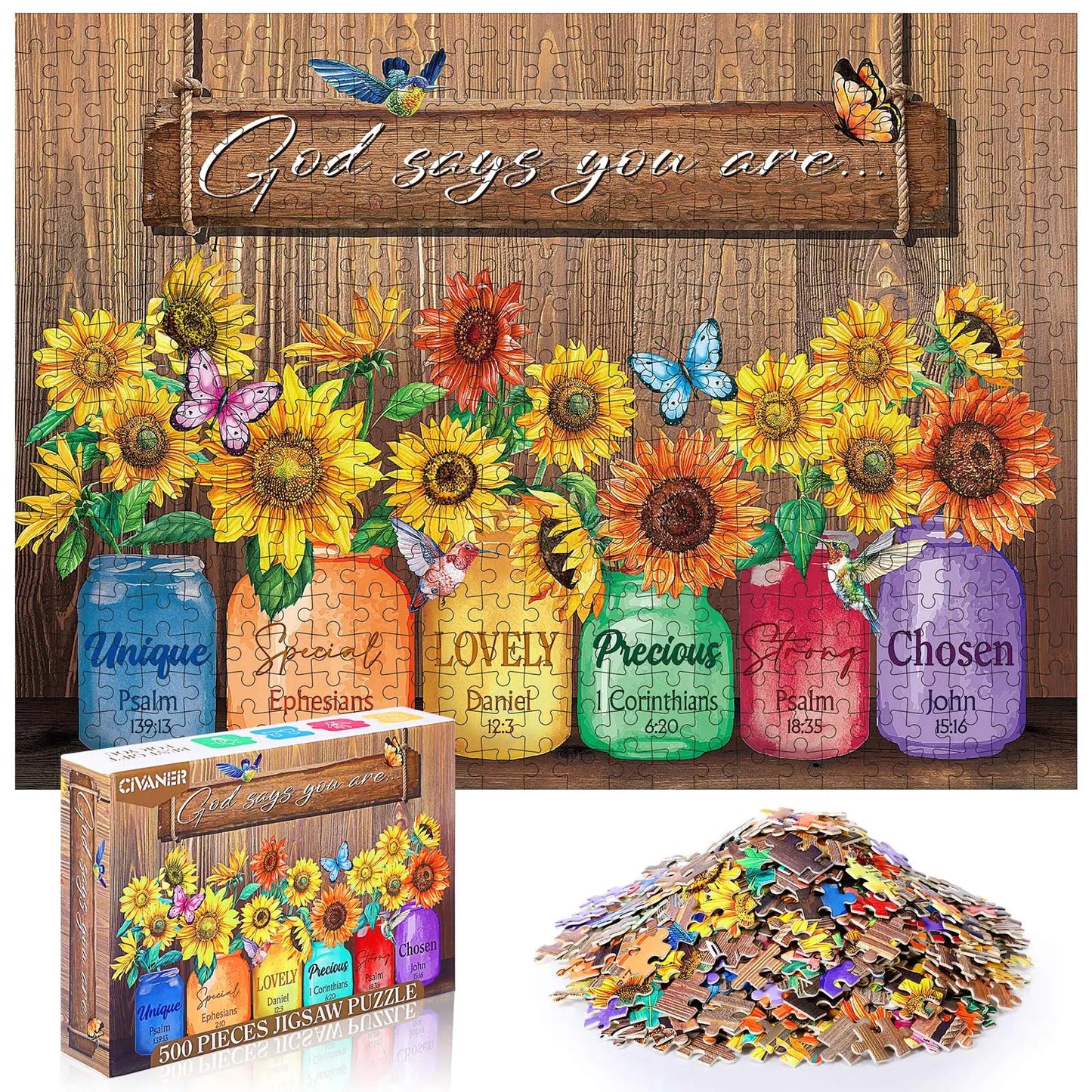 Civaner 500 Piece Christian Puzzles for Adults Sunflower Puzzles Religious Puzzles for Adults Elderly Seniors Inspirational Jigsaw Puzzles Gift for Mothers Day Christmas Family Activities Games