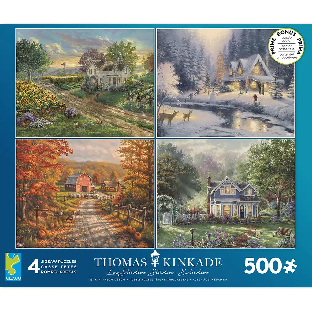 Ceaco - 4 in 1 Multipack - Thomas Kinkade - Seasons - (4) 500 Piece Jigsaw Puzzles