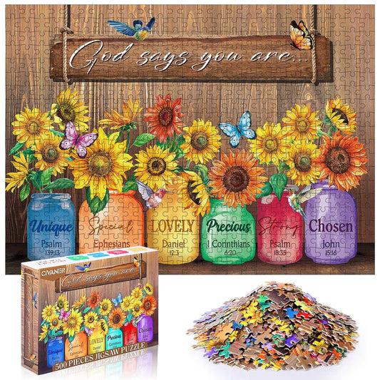 Civaner 500 Piece Christian Puzzles for Adults Sunflower Puzzles Religious Puzzles for Adults Elderly Seniors Inspirational Jigsaw Puzzles Gift for Mothers Day Christmas Family Activities Games