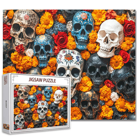 Tucocoo Collage of Skulls Jigsaw Puzzles for Adults 1000 Pieces Floral and Sugar Skulls Art Puzzle Colorful DIY Craft Puzzles for Home Decoration Gifts Family Puzzle Perfect for Game Nights