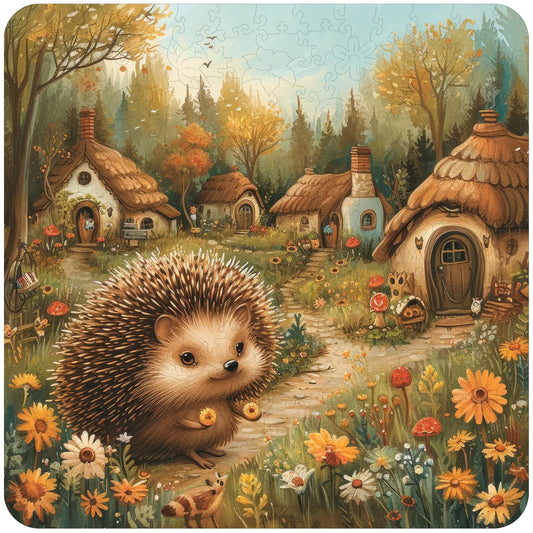 delobil Wooden Puzzles for Adults Hedgehog Garden Jigsaw Puzzles 500 Pieces 15.9x15.9in Royal Unique Shaped Spiny Animals Puzzle Games Wood Adults Puzzles Birthday Gifts for Family and Friends