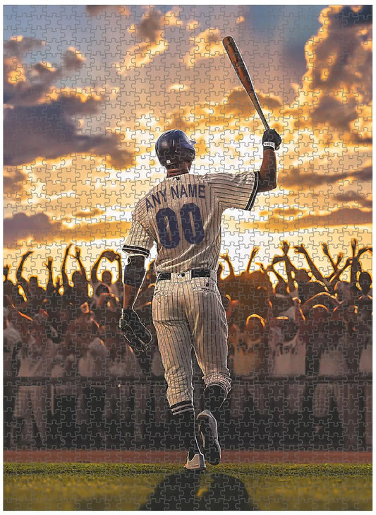 Becapeo Wooden Jigsaw Puzzles for Adults - Custom Name and Number on (New York 2) Baseball Player Art Photo - 300 500 1000PCS Puzzles Game Home Wall Decor