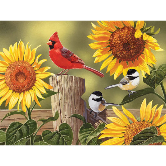 Bits and Pieces – 200 Piece Jigsaw Puzzle for Adults – Sunflower & Songbirds - Cardinals Jigsaw Puzzle by William Vanderdasson Completed Puzzle Size: 15" x 19"