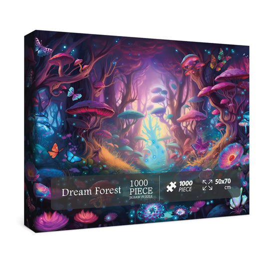 Magical Forest Puzzles Mushroom 1000 Pieces for Adults Glow Art Jigsaw Puzzles Butterfly Glitter Flower Jigsaw Puzzle Collage Puzzles as Family Game
