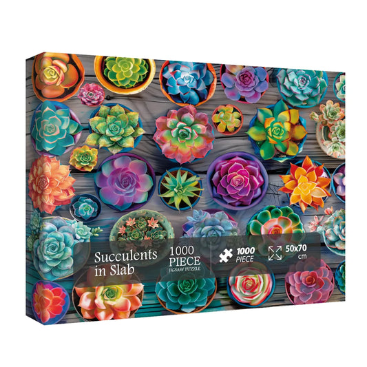Colorful Succulent Plant Puzzles for Adults 1000 Pieces Pretty Flower Art Jigsaw Puzzles Beautiful Floral Cute Puzzles