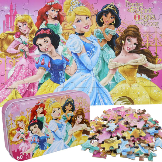 Doovide Wooden Princess Puzzles 60 Pieces Ages 3-5 Educational Jigsaw Puzzles for Kids Girls and Boys Toys in Metal Box 60 Count (0678)