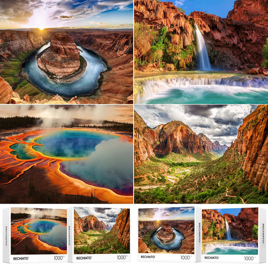4 Pack Puzzles for Adults 1000 Pieces Zion & Yellowstone & Grand Canyon Colorado Nature Jigsaw Puzzles for Adults 1000 Pieces and Up Landscape Yellowstone Puzzles