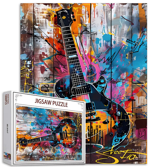 Banksy Guitar Jigsaw Puzzle 1000 Pieces Puzzles for Adults Musical Rock Electric Guitar Jigsaw Puzzles for Challenging Family Activity Games DIY Puzzle for Home Wall Decor Gifts-20 x 27 Inches